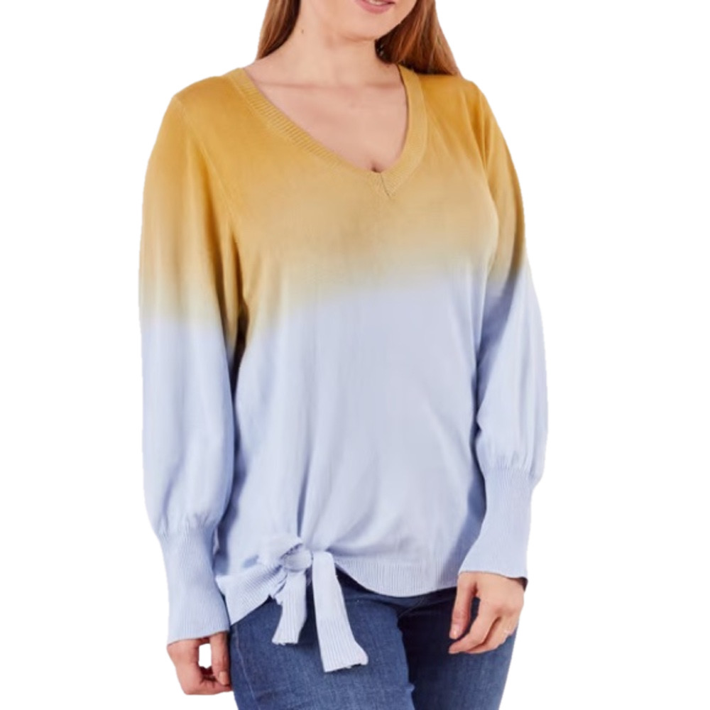 WILLOW DRIVE Women’s blue yellow ombre v-neck sweater size small NWT